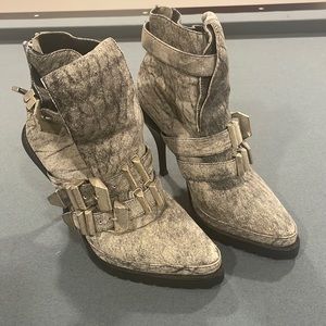Alexander Wang Distressed Black and Gray Ankle Boots